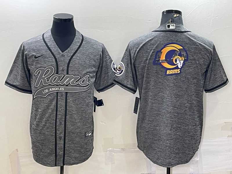 Mens Los Angeles Rams Grey Gridiron Team Big Logo Cool Base Stitched Baseball Jersey->los angeles rams->NFL Jersey